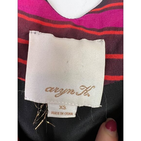 Aryn K V-Neck Sleeveless Striped Maxi Dress Size XS Silk Ruffles Burgundy - Picture 7 of 10